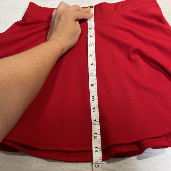 Red mini skirt Twirl A line ruffle circle skater bright solid basics high waist - Picture 6 of 6